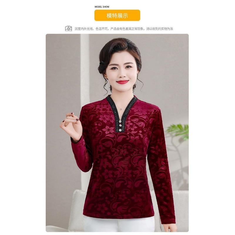 

Bottoming Autumn New V-neck Button-printed Fashionable Slim Long-sleeved T-shirt Top XL