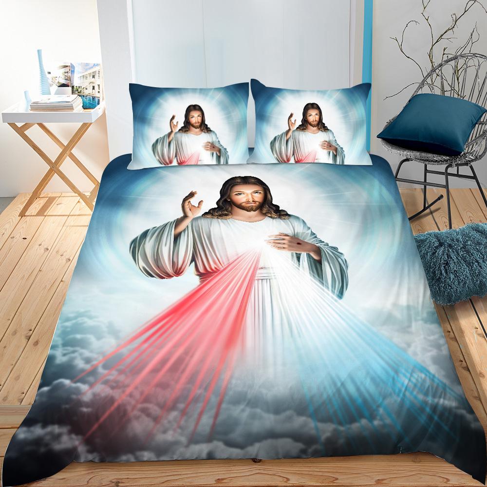 Jesus Bedding Set Christian Retro Comforter Cover for Teens Adult Jesus Christ Believer Quilt Cover Vintage Style Duvet Cover