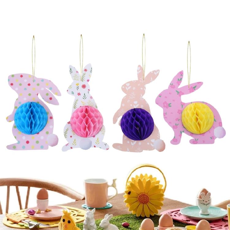 4/6/7Pcs Bunnies Eggs Hanging Decoration Paper Honeycomb Ornament For Wedding Birthday Baby Showers Holiday Party