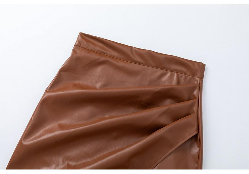 2025 Spring/Summer Women's PU High-Waisted Zipper Ruffle Skirt - European & American Sexy Fit