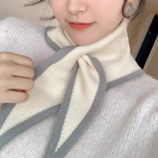 Women Scarf Patchwork Color Piercing Wrapped Short Scarf Fake Collar Winter Outdoor Cycling Wrap Around Scarf