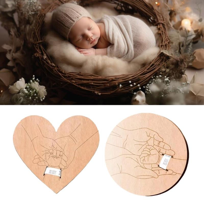 Baby Birth Wooden Board Hospital Bracelet Holder Engraved Detail for Newborns Photography Session Family Gift