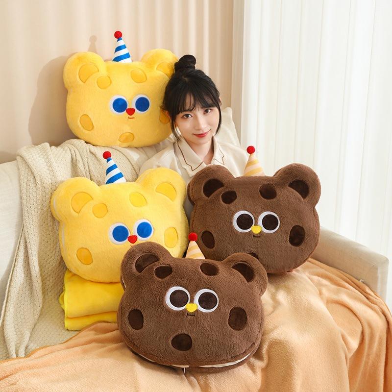 Biscuits Bear 2-in-1 Pillow Blanket Student Office Nap Car Carrying Air Conditioning Quilt Removable Washing Foldable