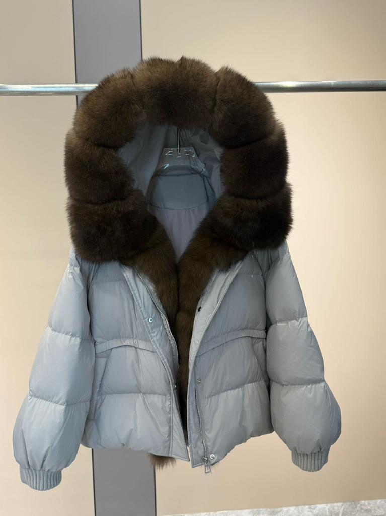 Winter increase natural real raccoon fur collar placket goose down jacket versatile high-end sense loose warm jacket women