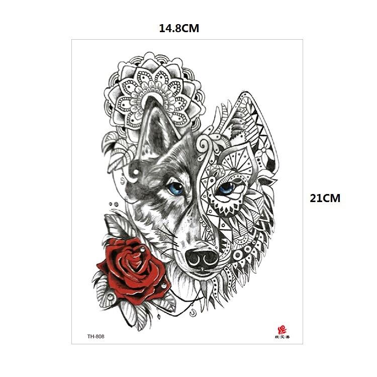 Vzor zvířete tygr vlk květina paže polovina paže vodní transfer vodotětná tetovací samolepka simulační tetování