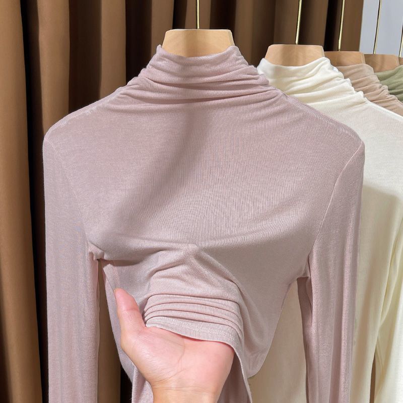 Tricou cu guler înalt și mâneci lungi pentru femei toamnă iarnă stil occidental strat interior strat de bază cu elasticitate ridicată temperament versatil