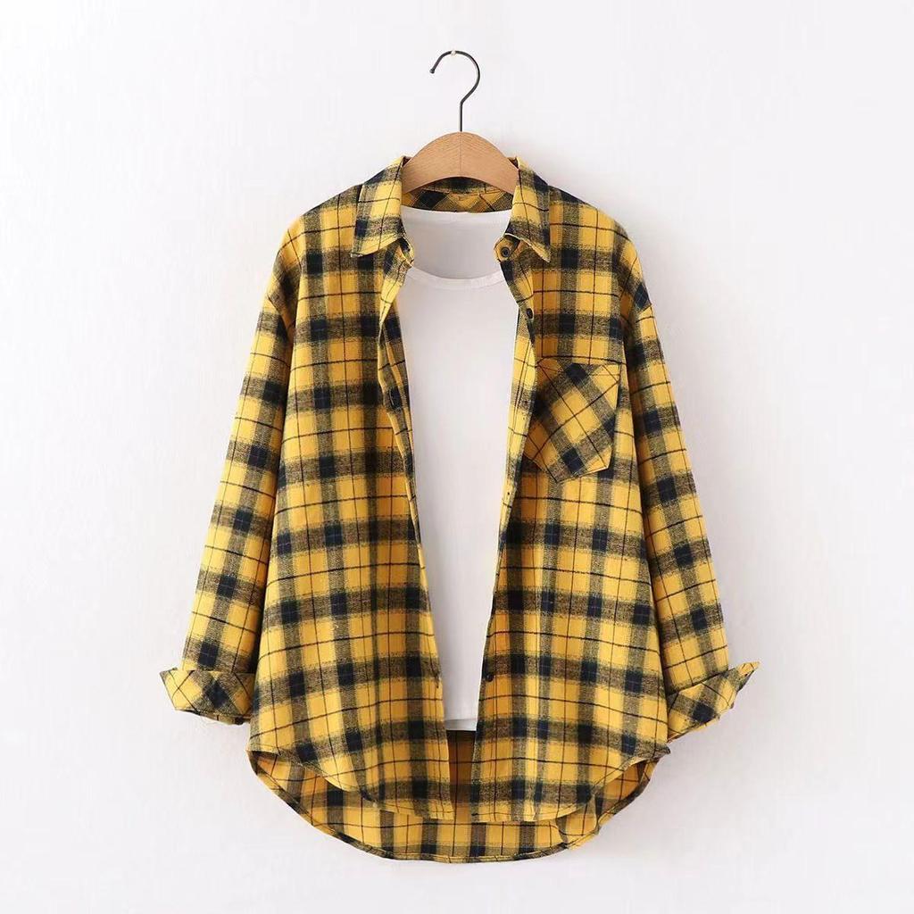 Women's Loose Long Sleeve Plaid Shirt - Korean Style, Versatile, Casual Student Jacket for Spring & Autumn, Large Size, Cotton
