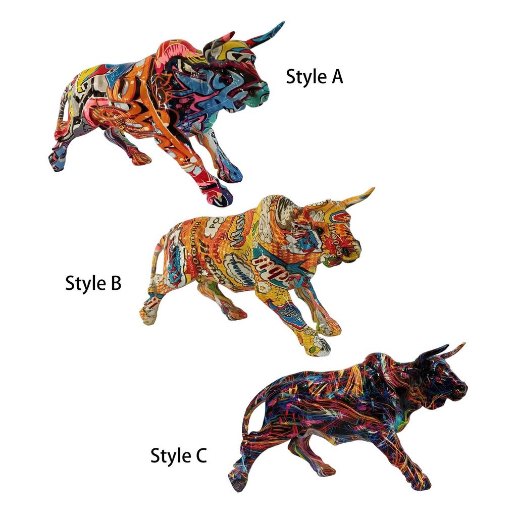 Funny Animal Statue Resin Sculpture Table Centerpiece Decor Graffiti Cow Figurine for Bookshelf Dining Room Porch Bedroom Home