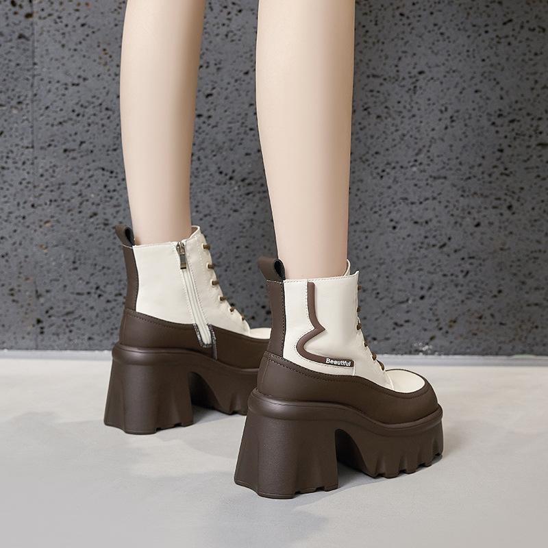 Dicksohlige Martin-Stiefel für Damen Herbst und Winter 2025 neue hochhackige dickabsatzige innen erhöhende mittelhohe Schaftstiefel Muffin vielseitig t