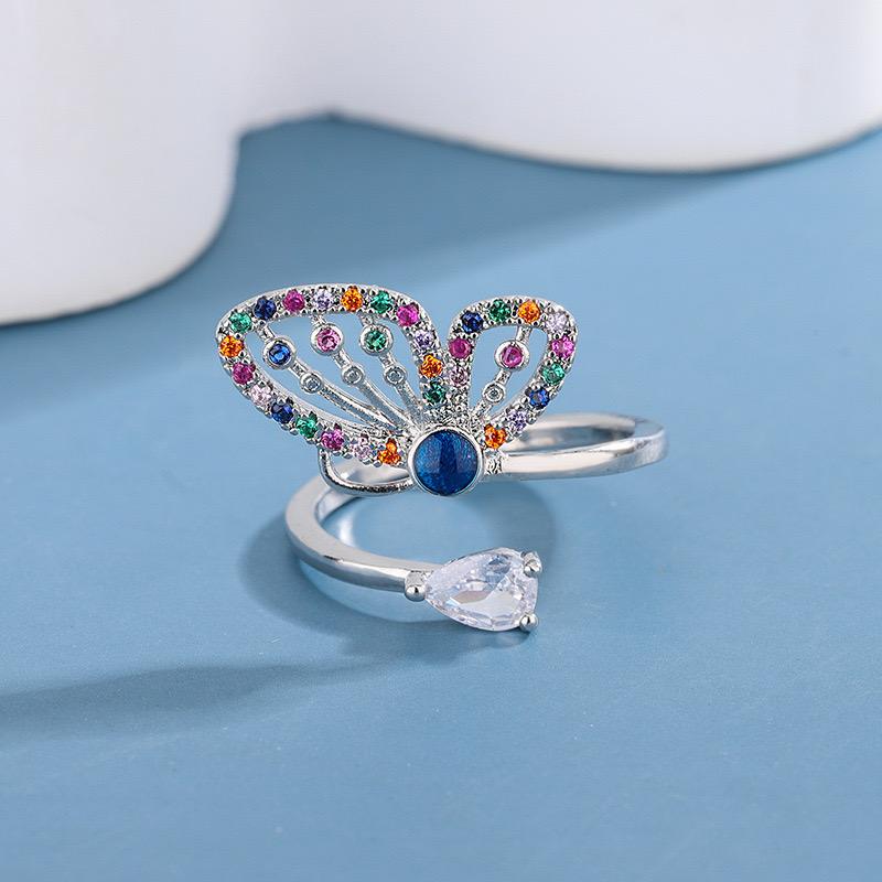 925 Sterling Silver Rings For Women Geometric Fine Jewelry Finger Adjustable Simple Blue Stone Leaf Ring For Party Birthday Gift