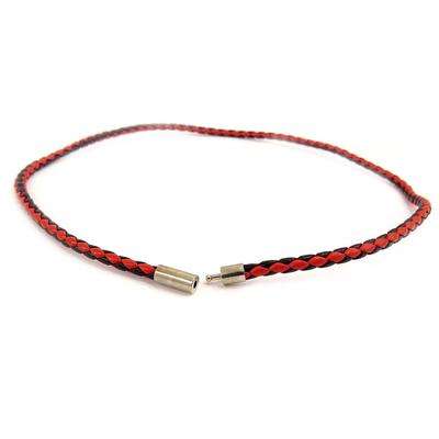 [R4043] - Braided Steel Cord 'Leather' Black Red - 45 Cm 4 Mm
