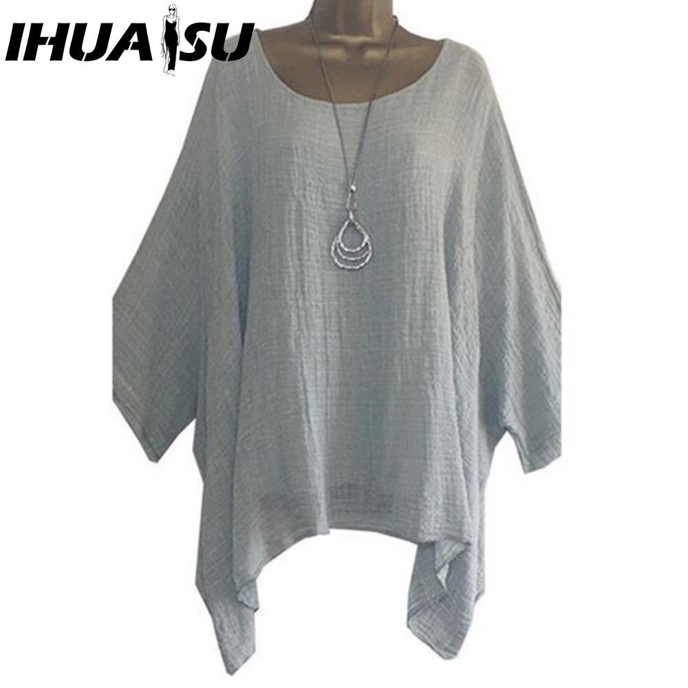 IHUASU Women's Fashion Casual Solid Color Print O Neck Blouses & Shirts