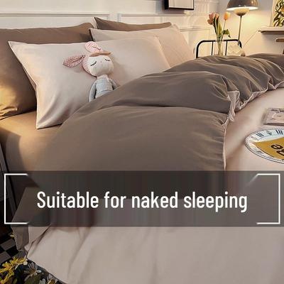 Brushed Cotton Four-Piece Bedding Set: Sheet & Duvet Cover for Student Dorm Single Bed