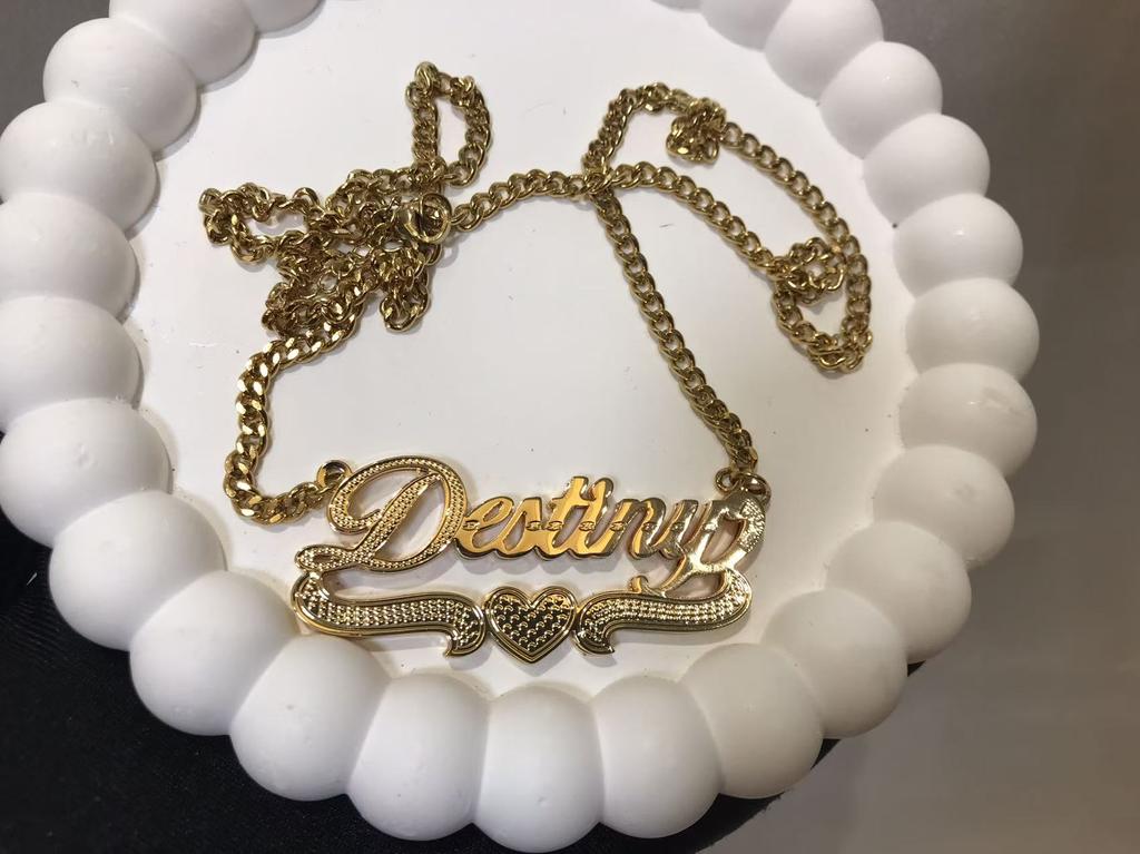 Custom Stainless Steel Double Nameplate Pendant Necklaces Gold Fashion Men Women Nameplate Jewelry Initial Letter Necklace