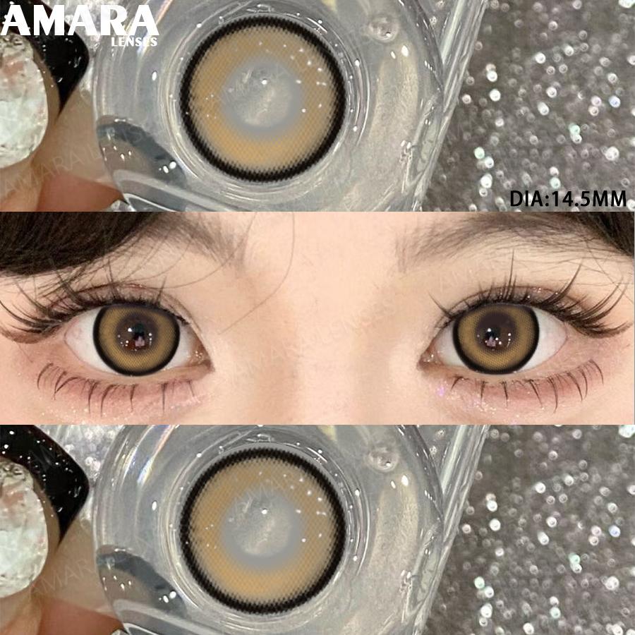 AMARA Fashion Colored Contact Lenses Brown Soft Lenses Beauty Lenses for BIG Eye Green Color Contact Eye Cosmetics Yearly Use