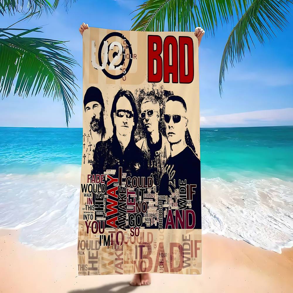 Rock Band Star U-U2 Musik Anime Strandhandtuch Weiches Saugfähiges Waschlappen Kindergeschenke für Kinder Reisen Camping Fitnessstudio