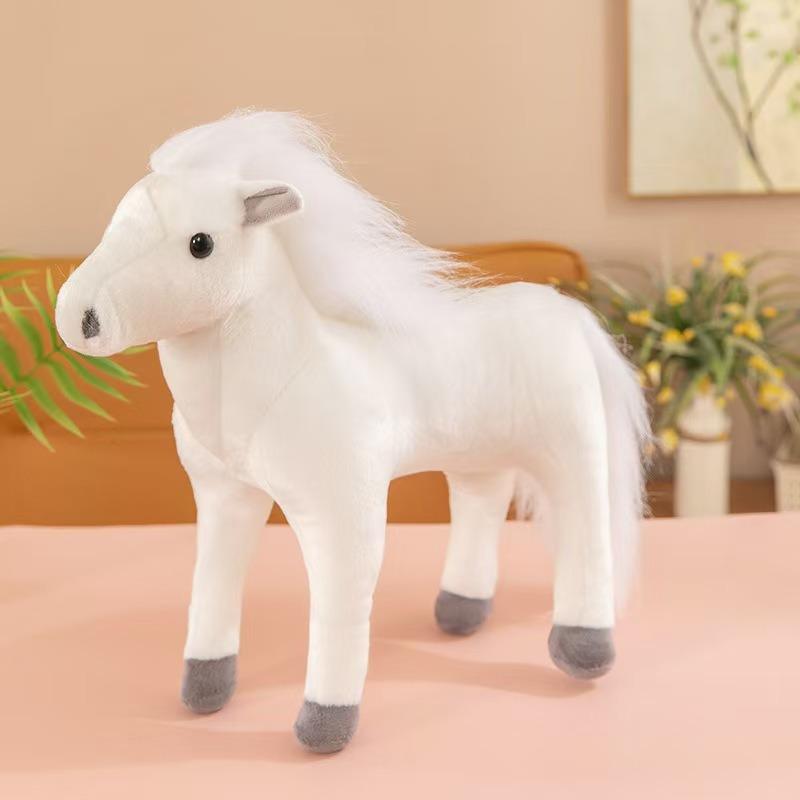 Realistic Little White Horse Plush Toy - Stuffed Pony Doll Ornament Gift for Year of the Horse