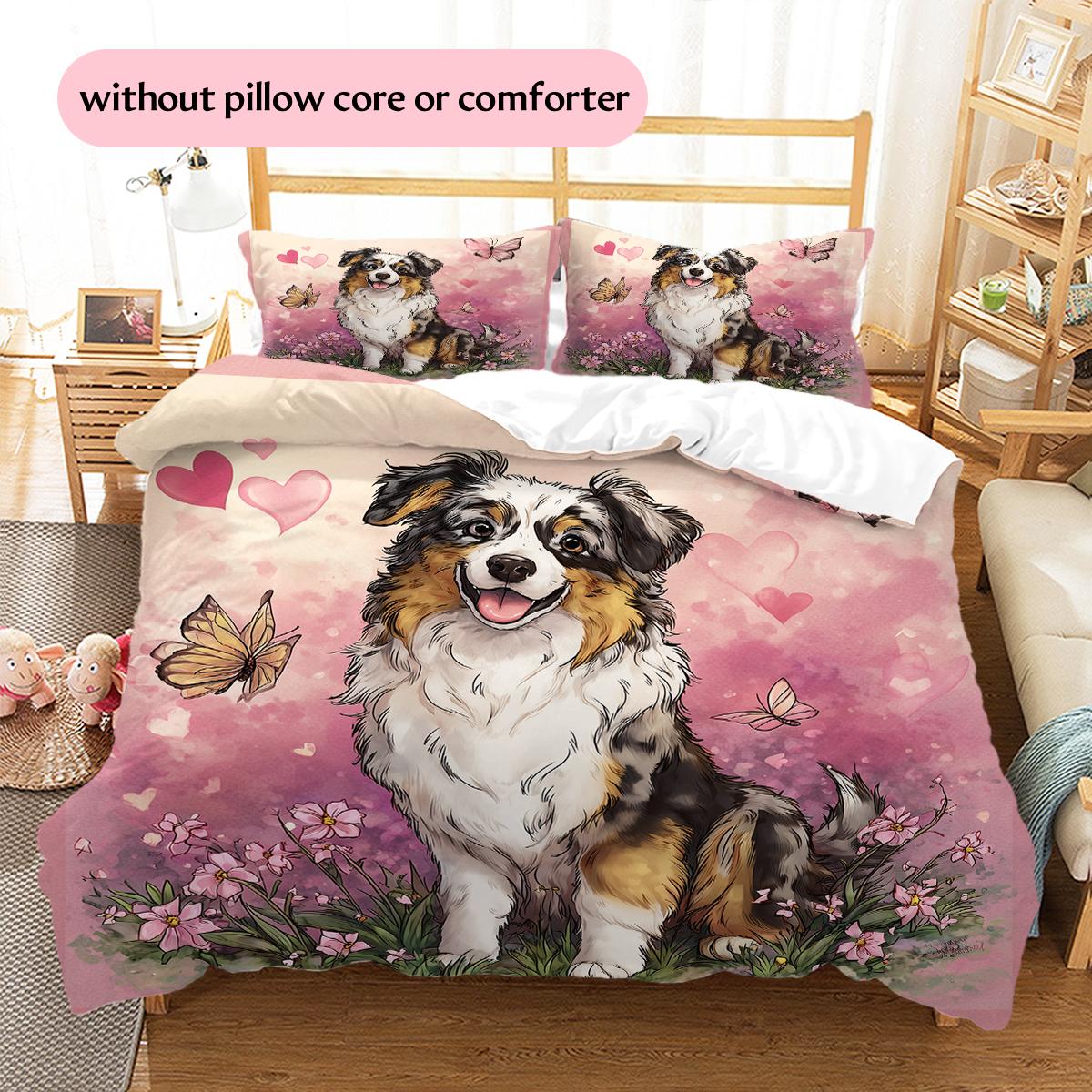 

Pink Australian Shepherd Pattern Bedding Home Decoration Birthday Gift (1 * duvet cover + 2 * pillowcase, without core) 135x200cm