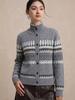 Women's Retro Fair Isle Wool Cardigan Sweater - Thick Knit, Stand Collar