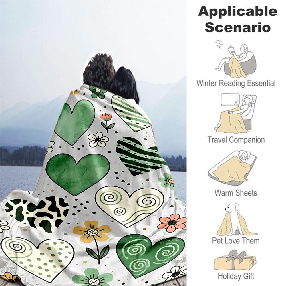 1pc heart flower Outdoor Flannel Blanket Soft Warm All-Season Throw for Sofa Bed Car Camping Office, Cozy Gift Idea1267S