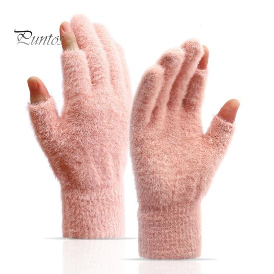 Winter Gloves Thermal Cold Resistance Plush Gloves Knitted Imitation Mink Fur Gloves with Half Finger Design for Autumn Winter Home Outdoor