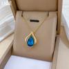 Blauer Wassertropfen Persönlichkeit Leichter Luxus Temperament Wunderschöne Voll Diamant Halskette Damen Vielseitige Schlüsselbeinkette Titanstahlkette