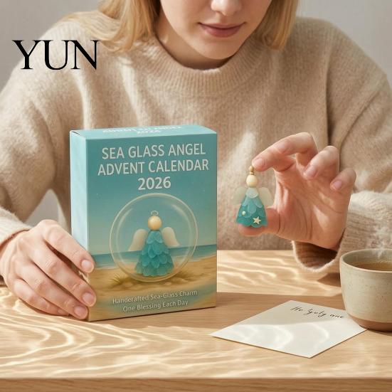 Multi Color Gradient Angels Sea Glass Angel Advent Calendar with 24 Hanging Ornaments for Christmas Tree Decoration, Festive Gift Friends Handmade 2D