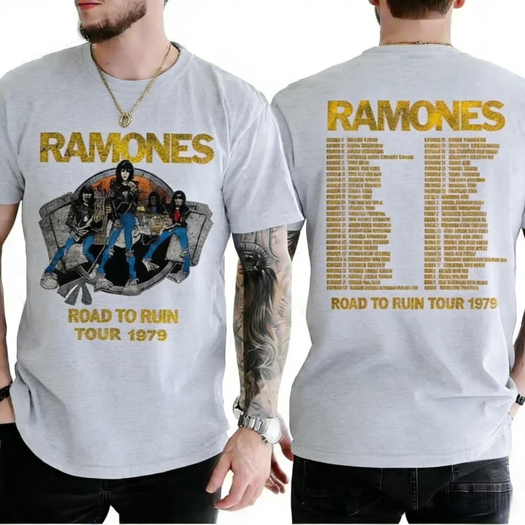 Crew Neck T  Shirt with Punk Rock Creative  Inspired Graphic Featur Ramones Tour Art for Music Enthusiasts Hip Hop Streetwear