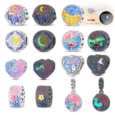 New Copper Halloween Series Luminous Witch Moon Tooth Ghost Charms Beads Fit Original Bracelets Diy Jewelry Gift