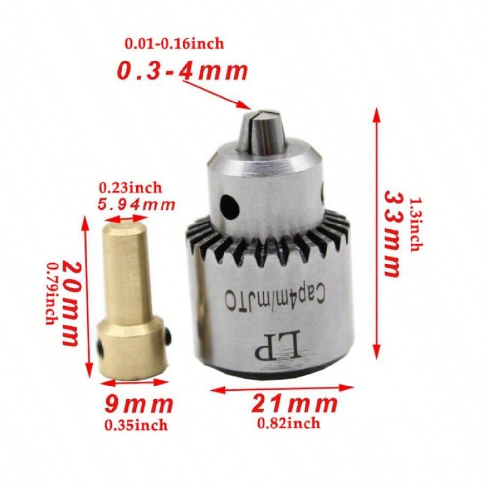 4pcs/set Micro Motor Drill Chuck Clamping Range 0.3-4mm Taper Mounted Mini Drill Chuck With Chuck Key 3.17mm Brass Electric Motor Shaft