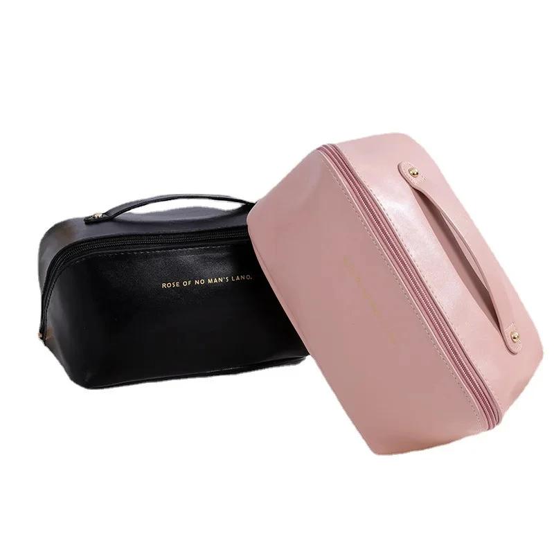 Mens Business Travel Bag Zipper Makeup Bags PU Leather Travel Toiletry Bag Cosmetics Organizer Storage Pouch Large Capacity
