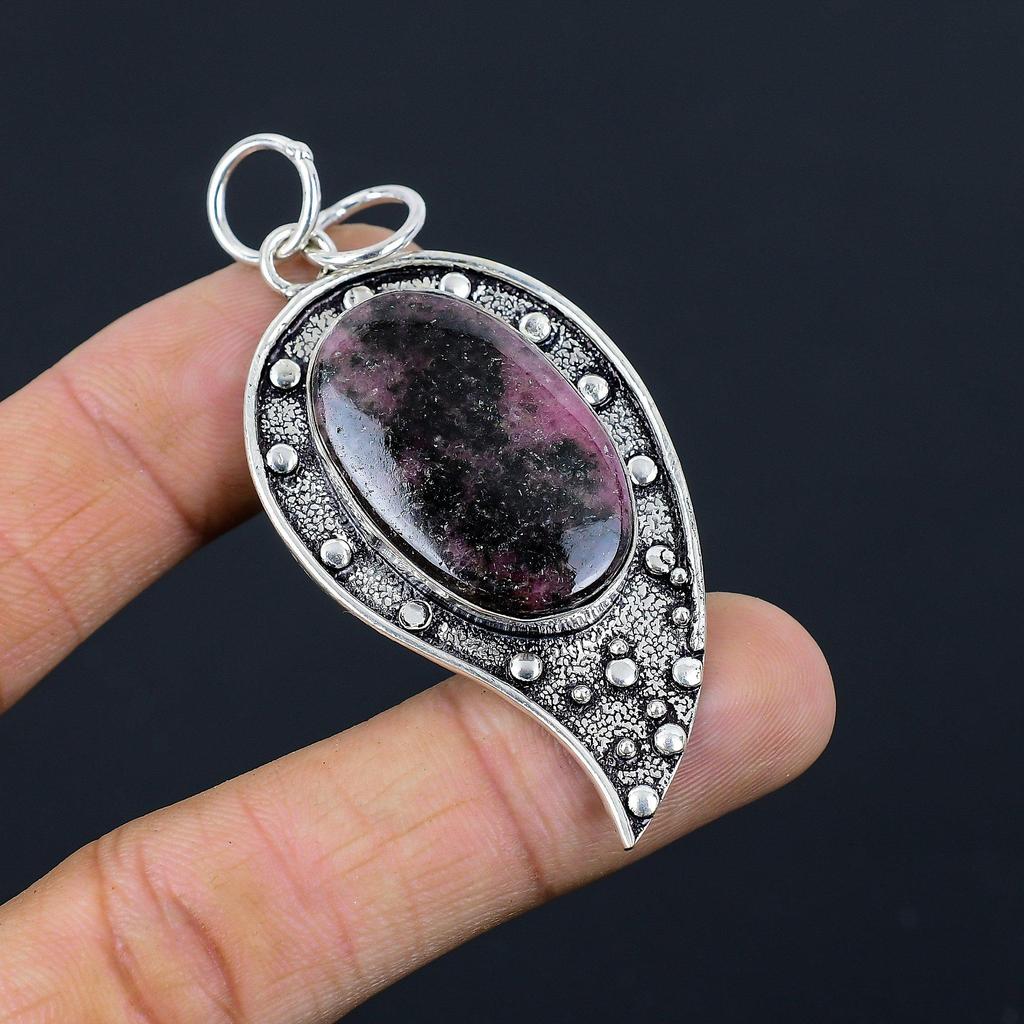 Anniversary Gift For Her Natural Rhodonite Gemstone Pendant 925 Sterling Silver