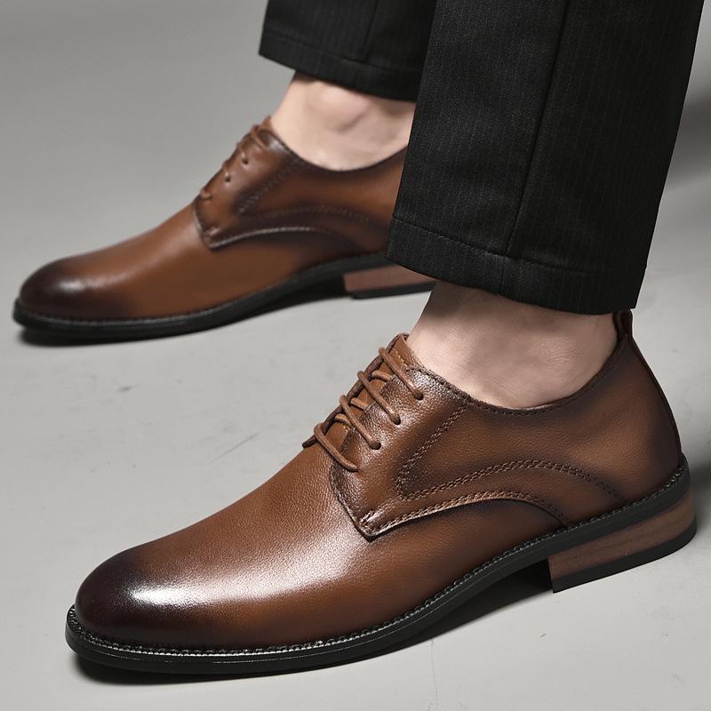 Men's Formal Brogues: Spring/Autumn Casual Leather Shoes - Round Toe, Top Layer Cowhide.