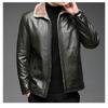 Hengyuanxiang Men's Winter Faux Leather Fur Collar Jacket