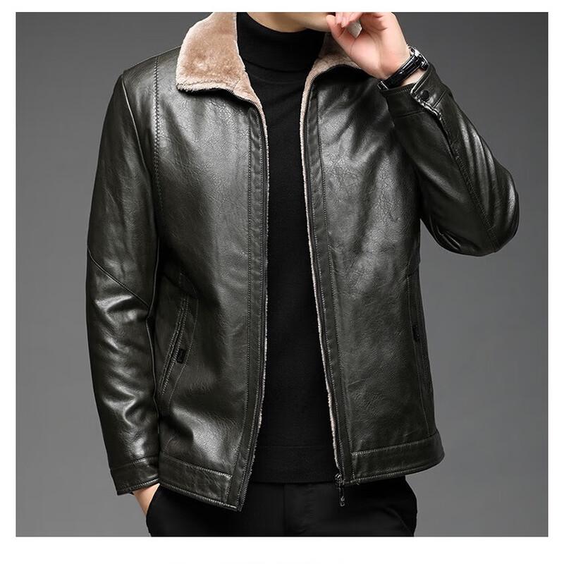 Hengyuanxiang Men's Winter Faux Leather Fur Collar Jacket