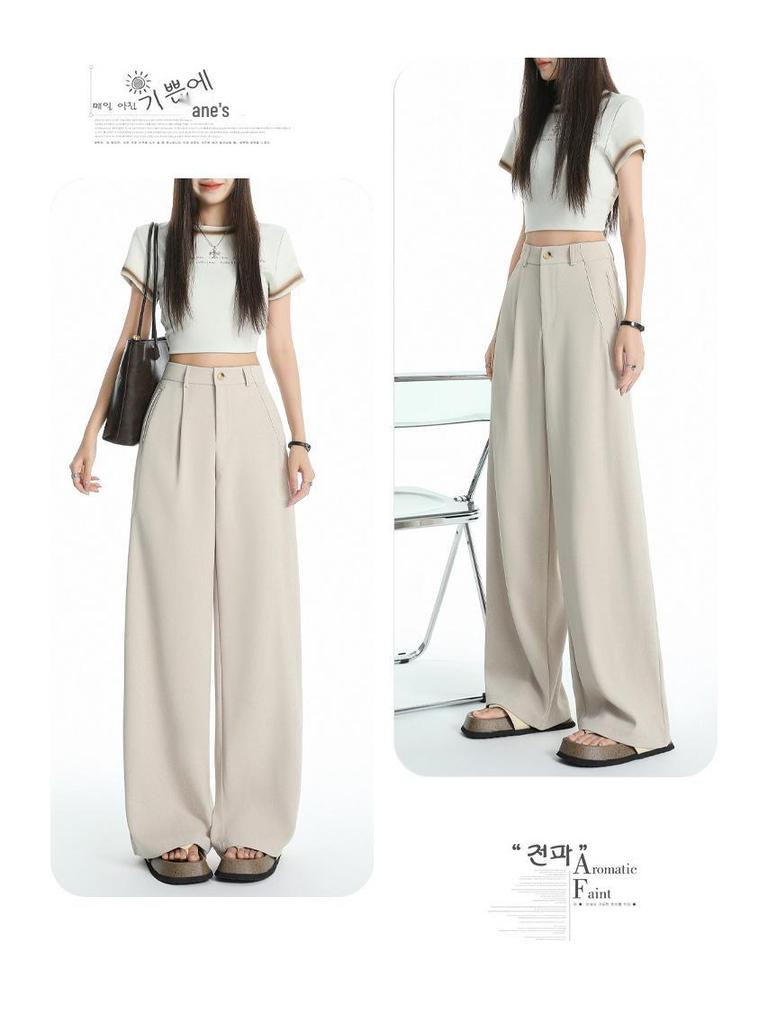 2026 Women's Black Slimming Wide-Leg Casual Pants, Plus Size, Soft Thin Fabric, Straight-Leg Design.