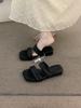 Wedge heel niche retro square head one-word slippers women's shoes outer wear 2025 summer with skirt French sandals