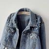 Veste en jean Femme Station Européenne Grande Taille Femme Manteau à Perles et Diamants Veste Étudiante Tendance Ample et Décontractée