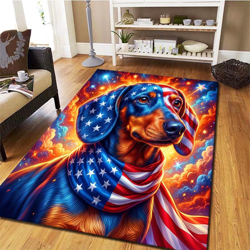 American Flag Dog SkullPattern Square Carpet,Area Rug,Carpet Rug for Living Room Bedroom Sofa Playroom Decor,Non-slip Floor Mat,Holiday Birthday Gifts