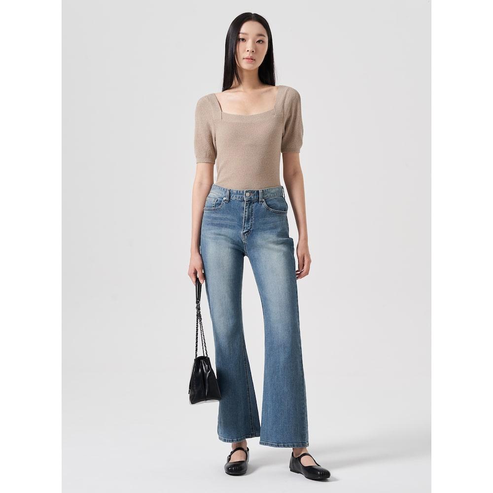 8seconds Back Ribbon Square Neck Knit Beige