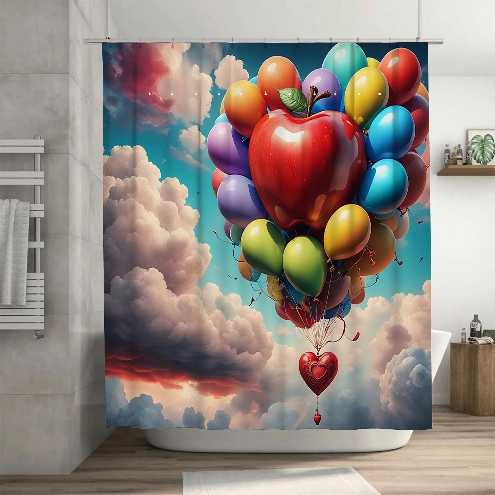 

Colorful Balloons and Apple Waterproof Shower Curtain, Artistic Design for Bathroom Decor, Enhances Whimsical Atmosphere W90xH180cm