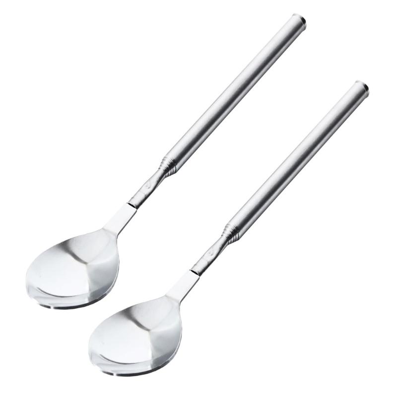 652F 2pcs Stainless Steel Adjustable Forks Spoon Telescopic Long Cutlery Dinning Utensils for BBQ Picnics and Kitchen Use