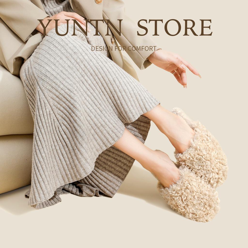 Soft and Fluffy Faux Lamb Plush Slippers , Warm and Cozy, Non-slip, Cute and Quiet Indoor Shoes for Women