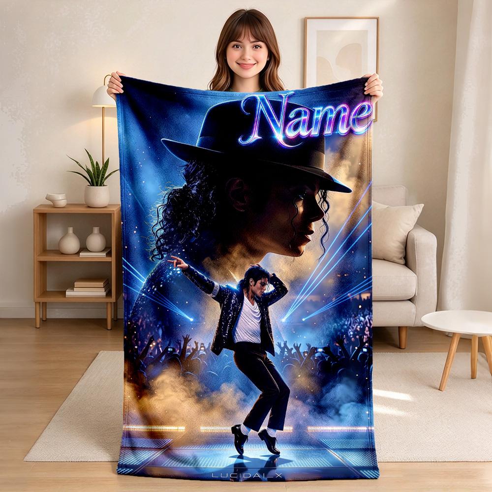 Custom Name Michael Jackson Flannel Blanket Throw Blanket Soft Warm Sofa Bed Camping home Decor Unique Christmas Gift