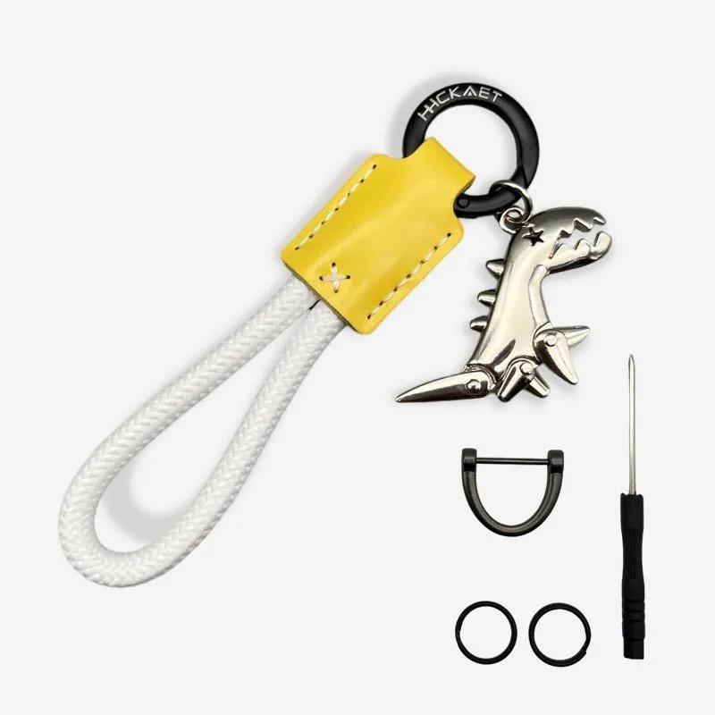 Premium Woven Leather Metal Dinosaur Keychain for Motorcycle Car Handbag Backpack Pendant Gift Accessories with Bracelet