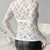Elegant V-neck, Scalloped Neckline, Single-layer Solid Lace Long-sleeved T-shirt, Slim Fit Slim Slim Top for Women