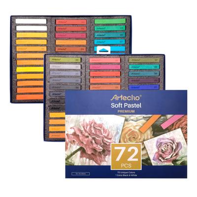 Artecho Soft Pastels 72 Pieces 70 Colors 4 Fluorescent Colors Extra Free Black White Square Chalk for Art Supplies &
