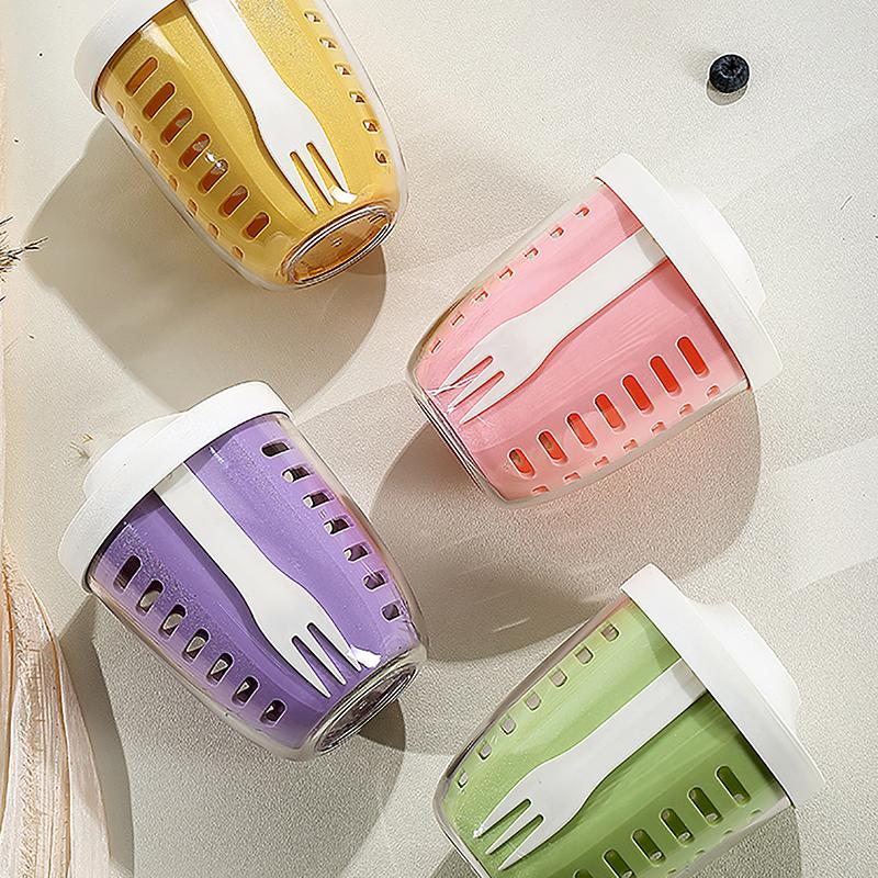 Portable Picnic Box With Fork Household Fruit Cup With Fork Large Capacity Storage Stick Plastic Cup Sealed Leak-Proof Box