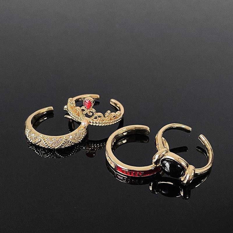 Gold Medieval Oval Black Gallstone Open Ring Stacked With Light Luxury French High-End Ring, Personalized Index Finger Ring