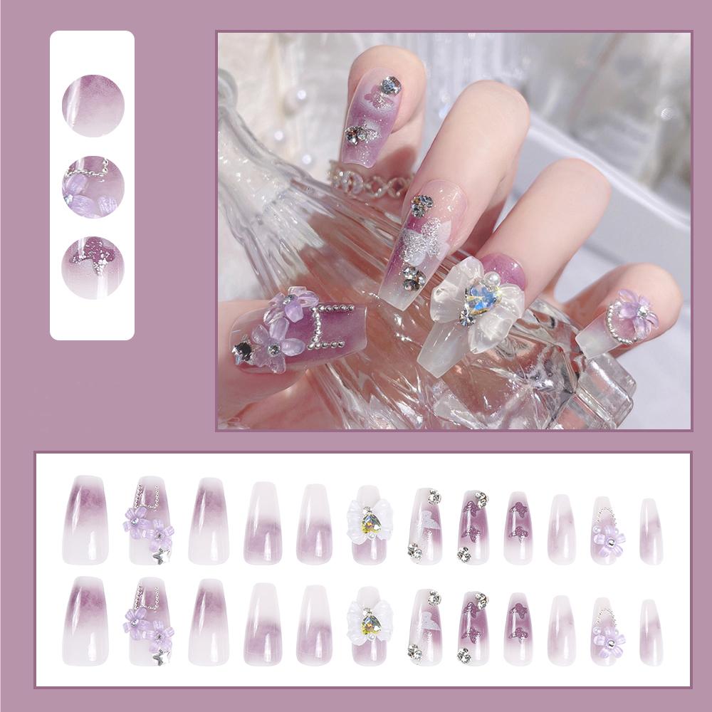 24Pcs White Pink Flower Acrylic Fake Nails Short Square French False Nail Wearable Full Cover Artificial Press on Nail For Women